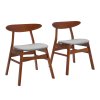 Living and Home 2-Piece Solid Wood Dining Chairs, Grey Upholstered Padded Seat, Curved Backrest Kitchen Side Chairs for Dining Room