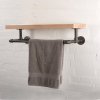 Industrial Floating Wall Shelf with Towel Clothes Pipe Rail, Wall Mounted Storage Shelf