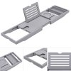Rustic Expandable Bamboo Wooden Bathtub Caddy Tray