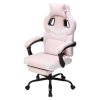 Living and Home Tech Fabric Ergonomic Reclining Gaming Chair, Pink+White, w/ Massage Lumbar Support & Footrest