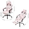 Living and Home Tech Fabric Ergonomic Reclining Gaming Chair, Pink+White, w/ Massage Lumbar Support & Footrest