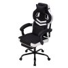 Living and Home Tech Fabric Ergonomic Reclining Gaming Chair, Black+White, w/ Massage Lumbar Support & Footrest