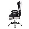 Living and Home Tech Fabric Ergonomic Reclining Gaming Chair, Black+White, w/ Massage Lumbar Support & Footrest