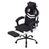 Living and Home Tech Fabric Ergonomic Reclining Gaming Chair, Black+White, w/ Massage Lumbar Support & Footrest