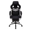 Living and Home Tech Fabric Ergonomic Reclining Gaming Chair, Black+White, w/ Massage Lumbar Support & Footrest