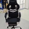 Living and Home Tech Fabric Ergonomic Reclining Gaming Chair, Black+White, w/ Massage Lumbar Support & Footrest