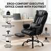 Living and Home Black PVC High‑Back Executive Swivel Office Chair, Reclining Chair with Retractable Footrest & Adjustable Armrests