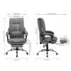 Living and Home Grey PVC High‑Back Executive Office Chair, 350lbs Reclining Chair with Retractable Footrest & Linked Armrests