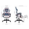 Living and Home Tech Fabric Gaming Chair, Blue+Grey, 135° Reclining Game Chair w/ Massage Lumbar Support, Footrest & Headrest