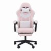 Living and Home Tech Fabric Gaming Chair, White+Pink, 135° Reclining Game Chair w/ Massage Lumbar Support, Footrest & Headrest
