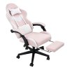 Living and Home Tech Fabric Gaming Chair, White+Pink, 135° Reclining Game Chair w/ Massage Lumbar Support, Footrest & Headrest