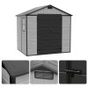 Living and Home 7.53 x 6.07FT Apex Roof Plastic Garden Storage Shed, Grey+Black, Lockable Double Doors & Window, Weather-Resistant PP & Aluminium Frame Tool Shed