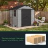 Living and Home 7.53 x 6.07FT Apex Roof Plastic Garden Storage Shed, Grey+Black, Lockable Double Doors & Window, Weather-Resistant PP & Aluminium Frame Tool Shed
