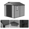 Living and Home 7.53 x 8.01FT Apex Roof Plastic Garden Storage Shed, Grey+Black, Lockable Double Doors & Window, Weather-Resistant PP & Aluminium Frame Tool Shed