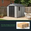Living and Home 7.53 x 8.01FT Apex Roof Plastic Garden Storage Shed, Grey+Black, Lockable Double Doors & Window, Weather-Resistant PP & Aluminium Frame Tool Shed