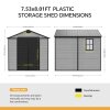 Living and Home 7.53 x 8.01FT Apex Roof Plastic Garden Storage Shed, Grey+Black, Lockable Double Doors & Window, Weather-Resistant PP & Aluminium Frame Tool Shed