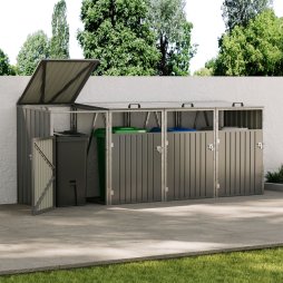 Living and Home 4 Bin Storage Shed Heavy-duty Galvanized Steel Outdoor Bin Store with Lift-up Lids & Lockable Doors