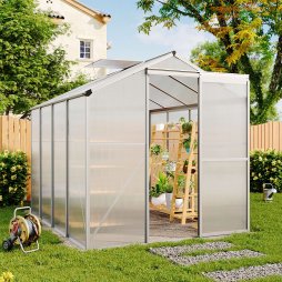 Living and Home 8ft × 6ft Aluminium Hobby Greenhouse with Window Opening and Sliding Door