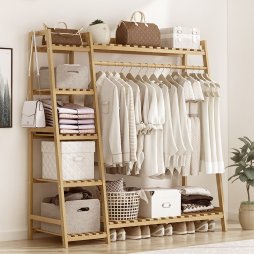 Living and Home Bamboo Bedroom Garment Clothes Rack Natural 110cm