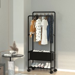 Living and Home Double Rod Metal Clothes Rack on Wheels 57.5cm W