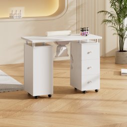 Living and Home White Manicure Table with Dust Collector and Wrist Cushion, 108 cm W x 45 cm D x 78 cm H