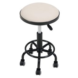 Living and Home Height-Adjustable PU Leather Round Salon Rolling Stool