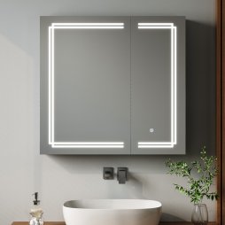 Living and Home 2-Door  Wall-mounted Bathroom Mirror Cabinet with Led Lights