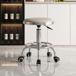 Living and Home Height-Adjustable PU Leather Round Salon Rolling Stool