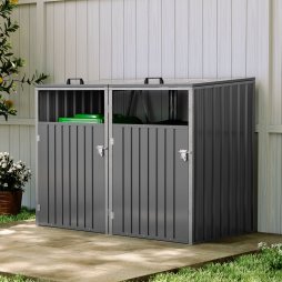 5x4 FT Metal Double Bin Storage Shed, Grey