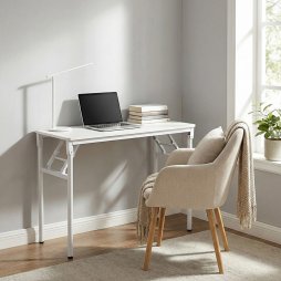 Living and Home Folding Office Desk Foldable Writing Table-White, 80x40cm