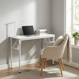 Living and Home Folding Office Desk Foldable Writing Table-White, 100x40cm