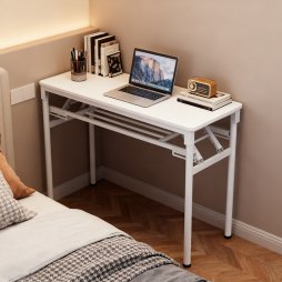 Living and Home 2-Tier Folding Office Desk Foldable Writing Table-White, 100x40cm