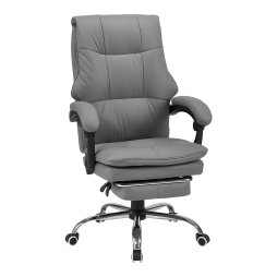Living and Home Grey PVC High‑Back Executive Office Chair, 350lbs Reclining Chair with Retractable Footrest & Linked Armrests
