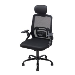Living and Home Black Mesh Office Chair, Ergonomic Swivel Desk Chair with Flip‑Up Armrests, Adjustable Headrest and 15° Tilt Recline