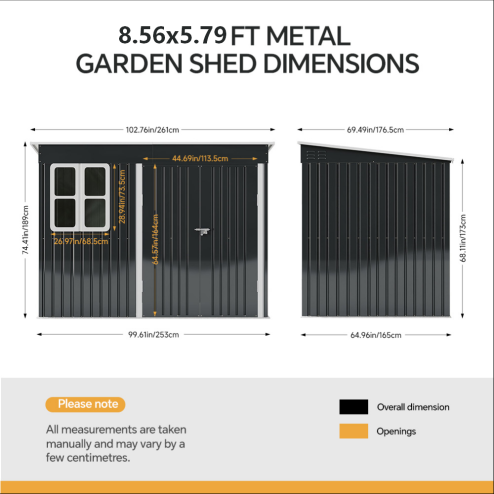 8.56 x 5.79FT Outdoor Metal Garden Storage Shed
