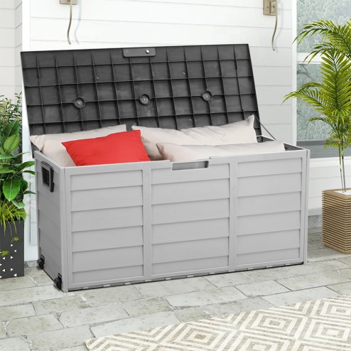 Living and Home 290L Waterproof Lockable Outdoor Storage Deck Box with Wheels