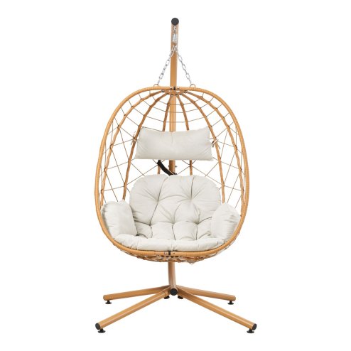 Egg-Shaped Hanging Chair with Soft Cushion & Headrest