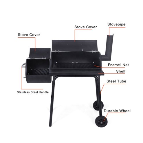 Living and Home Portable Outdoor Charcoal BBQ Grill with Offset Smoker