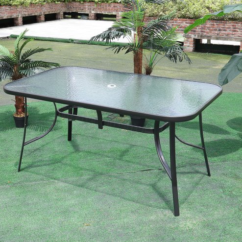 Tempered Glass Outdoor Coffee Table with Parasol Hole Multi Size
