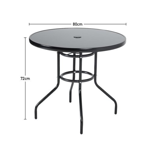 Metallic and Tempered Glass Garden Table with Parasol Hole Outdoor Multi Size