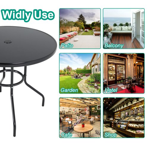 Metallic and Tempered Glass Garden Table with Parasol Hole Outdoor Multi Size