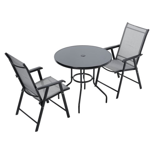 3-Piece Outdoor Tempered Glass Garden Table with Two Foldable Chairs