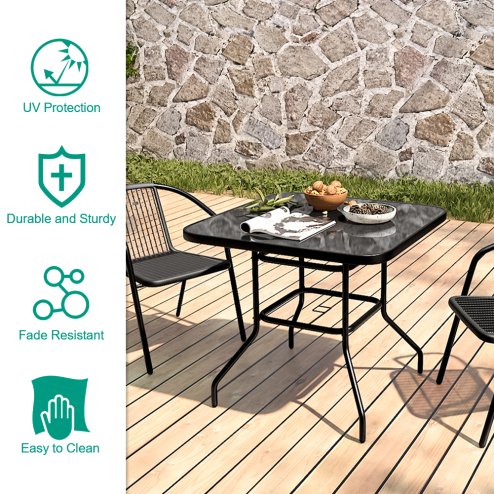 5-Piece Outdoor Tempered Glass Garden Table with Four Rattan Chairs
