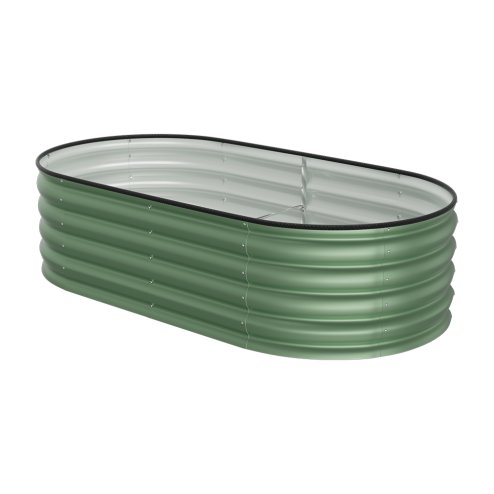 Living and Home Light Green Oval-Shaped Galvanised Steel Raised Garden Bed 160cm W x 80cm D x 42cm H