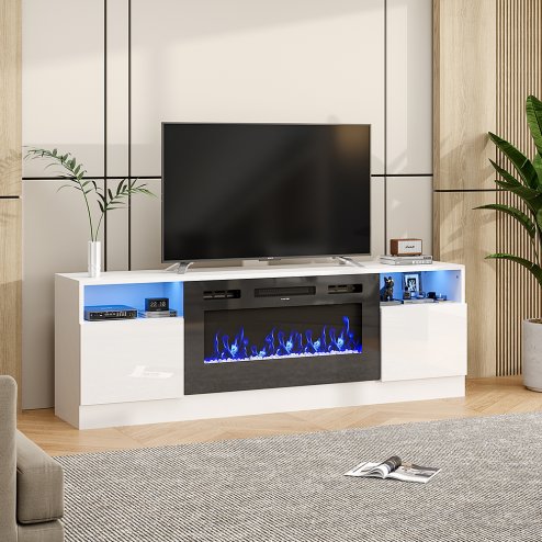 Living and Home Recessed Electric Fireplace TV Stand with Closed Storage