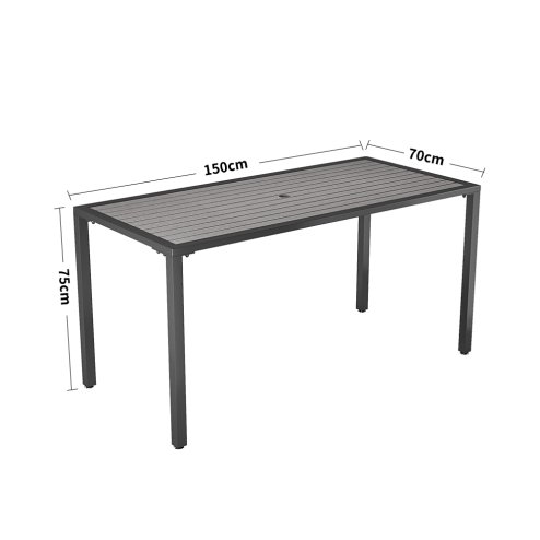150cm Rectangular Outdoor Dining Table with Parasol Hole Grey