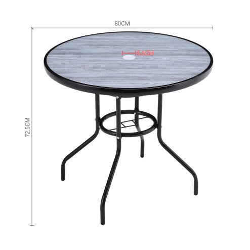 80cm Dia Garden Tempered Glass Wood Grain Coffee Table
