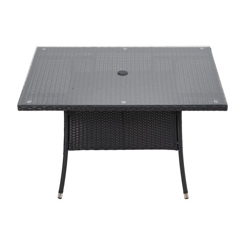 150x90cm Garden Rattan Tempered Glass Top Rectangular Table with Parasol Hole