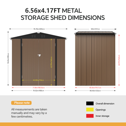 6.56 x 4.17FT Apex Roof Garden Tool Shed, Brown