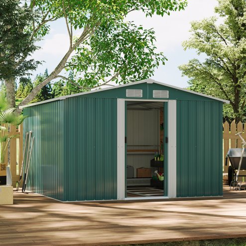 Living and Home 8x8FT Metal Garden Storage Shed with Sliding Door